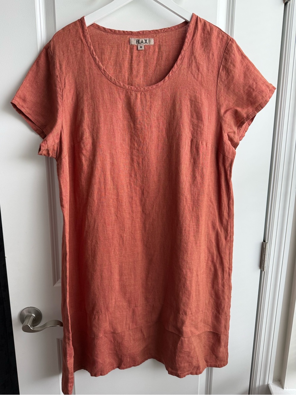 FLAX 100% Linen Short Sleeve Dress Tunic Coastal Lagenlook Medium Bohemian Boho